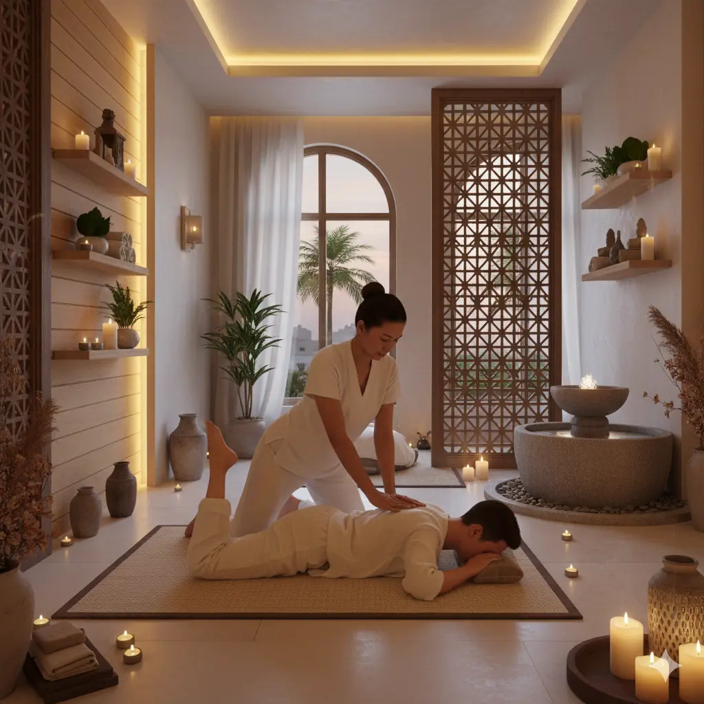 Therapist performing authentic Thai massage in Ajman at Jameela Spa