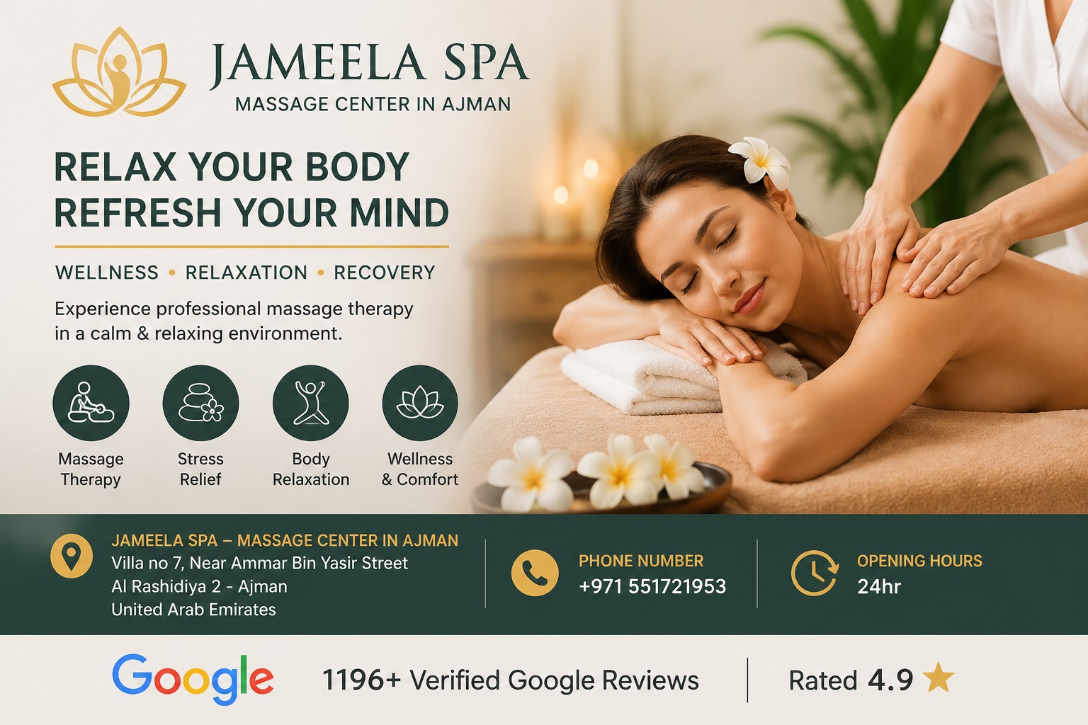 Relaxing wellness massage therapy session at a massage spa in Ajman focused on muscle relaxation and stress relief