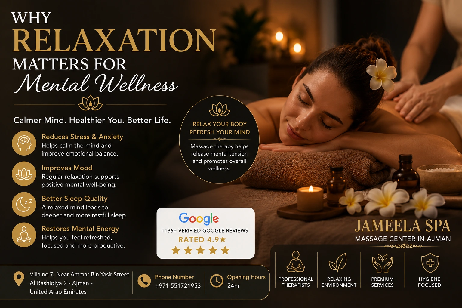 Mental wellness and relaxation massage therapy experience in Ajman UAE