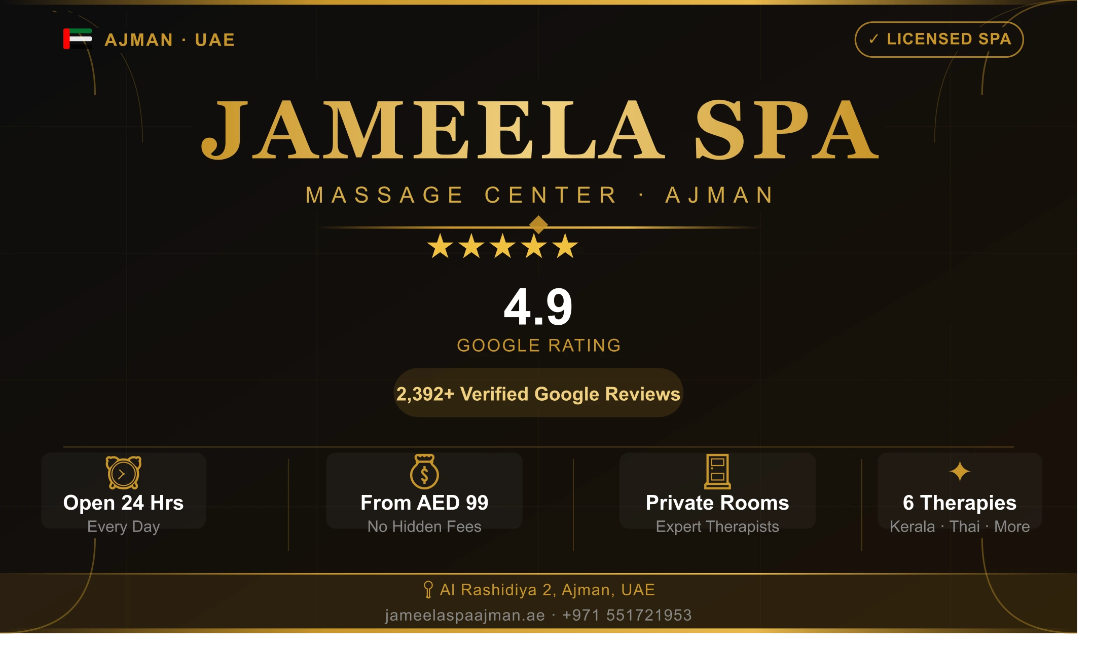 Jameela Spa – Best Massage Center in Ajman | 4.9★ 2392+ Verified Reviews | Open 24/7 from AED 99